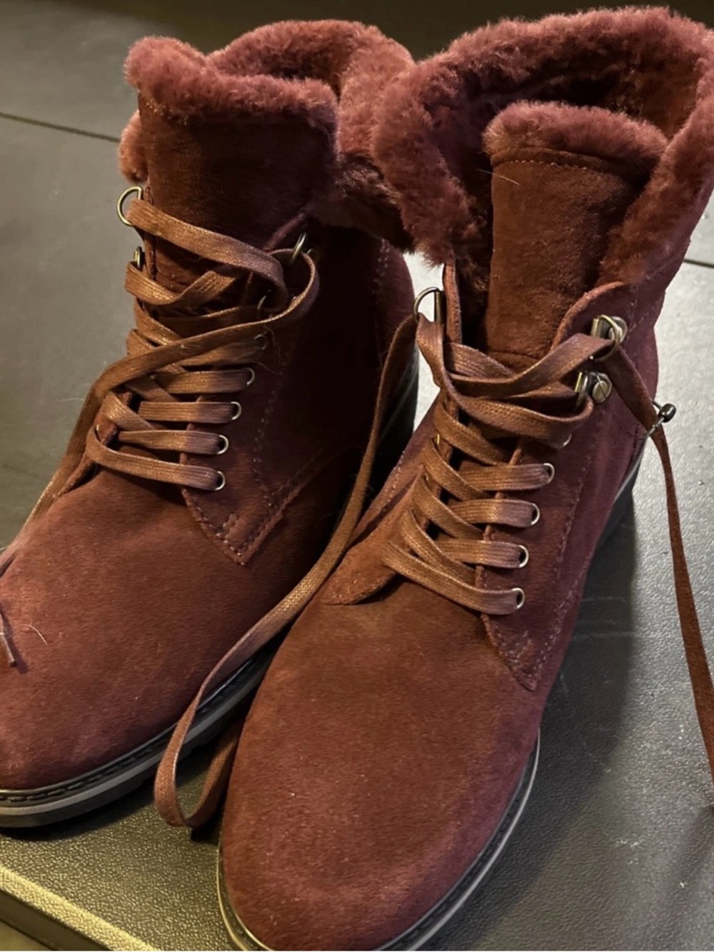 Blondo Wine Suede Ankle Boots with Lugged Outsoles
